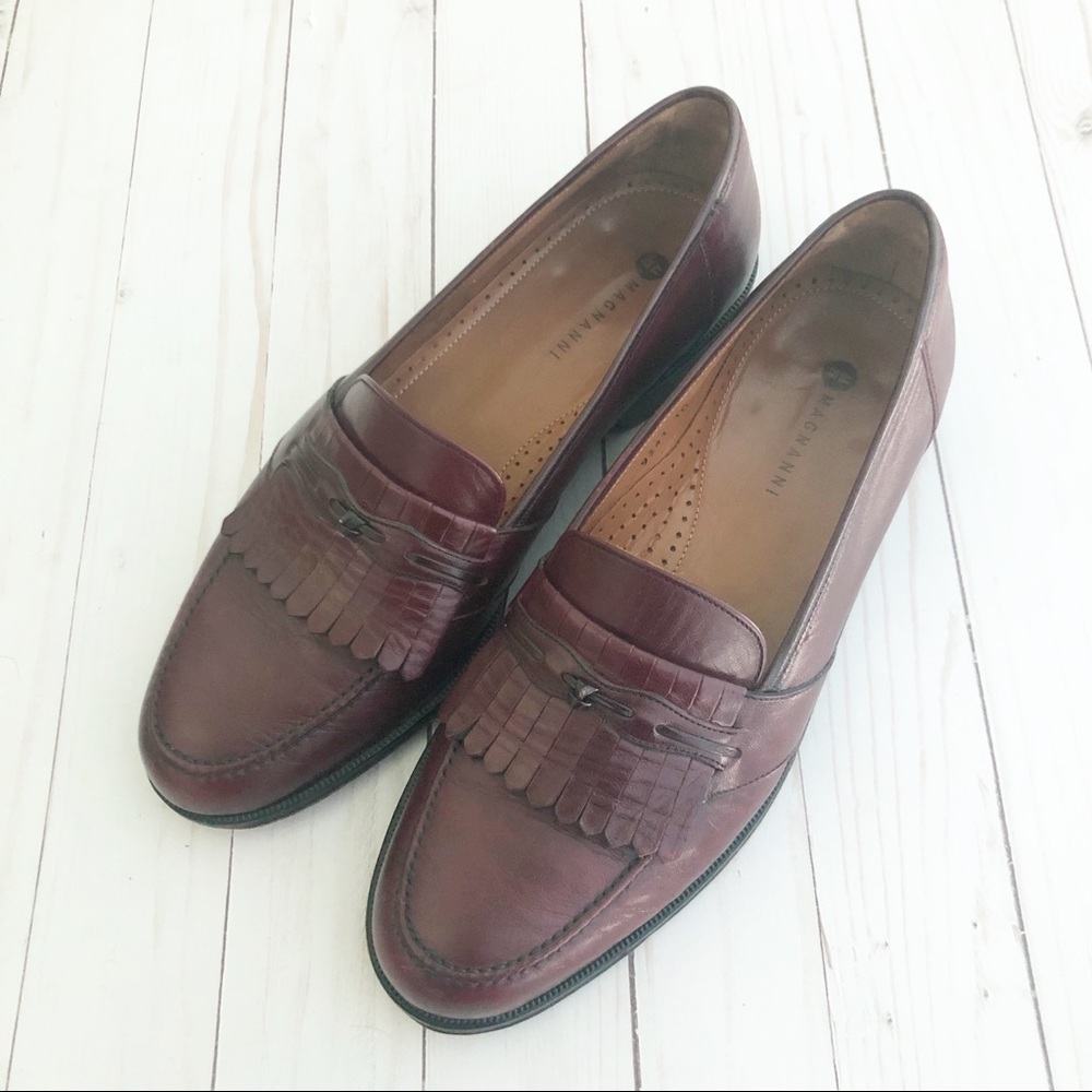 Magnanni Burgundy Leather Loafers Size 10
